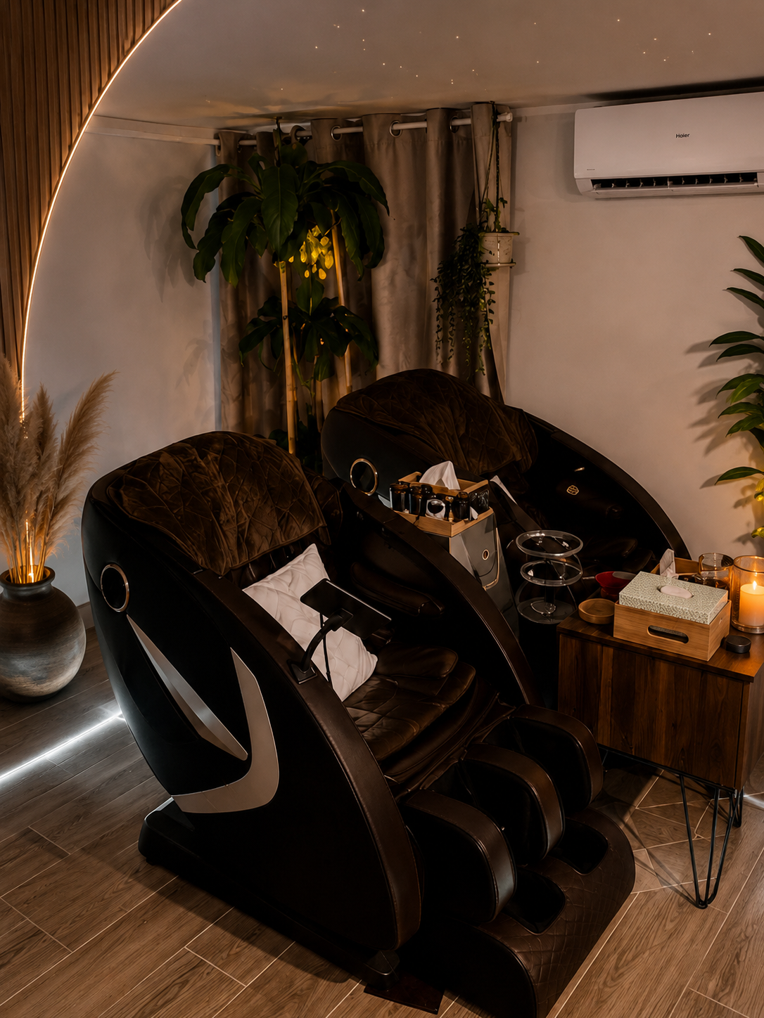 Le coin détente et ses fauteuils massants
